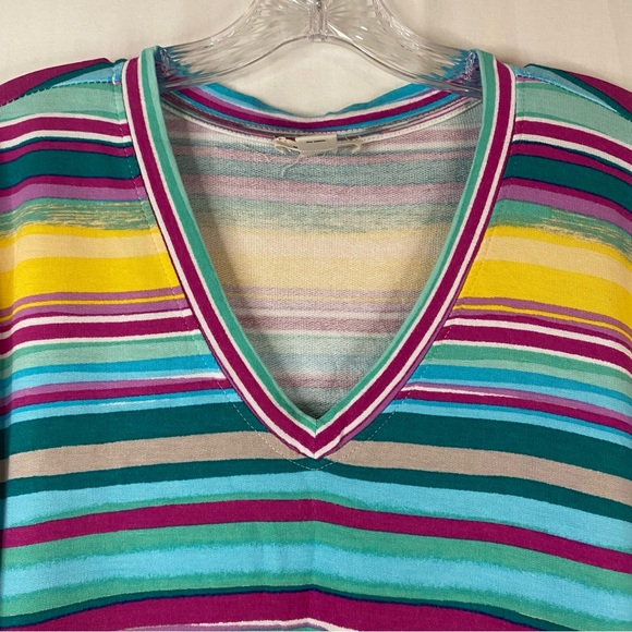 WESTBOUND Petite Chasing Stripe Short Sleeve Button Detail V-Neck Top Size PXL - Picture 7 of 15